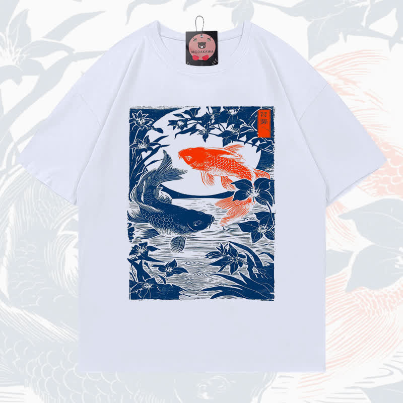 MODAKAWA Fish Print Short Sleeve T-Shirt - White - 5XL - image 4