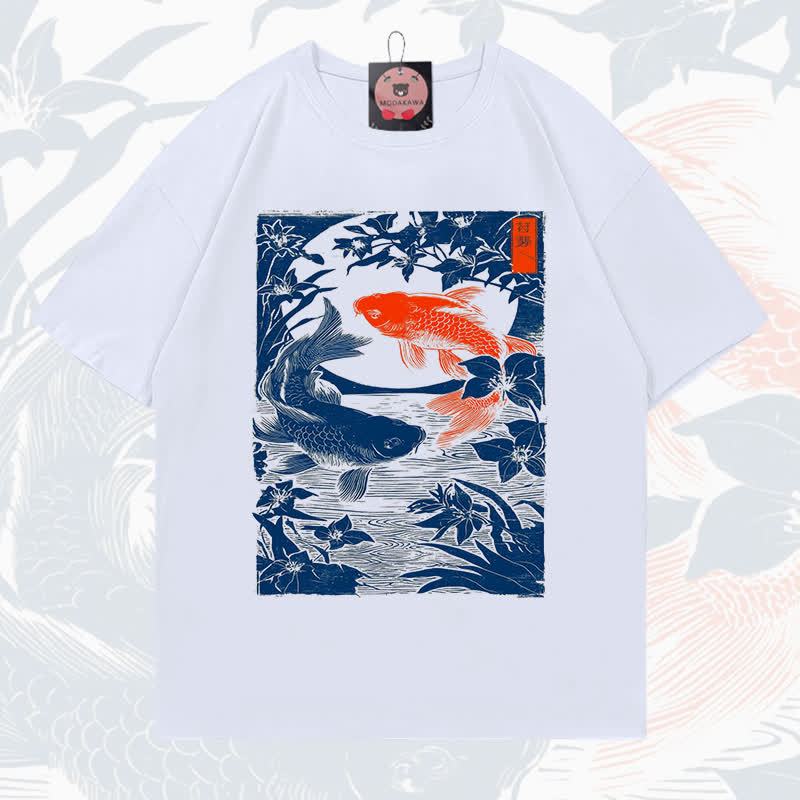 MODAKAWA Fish Print Short Sleeve T-Shirt - White - 5XL - image 4