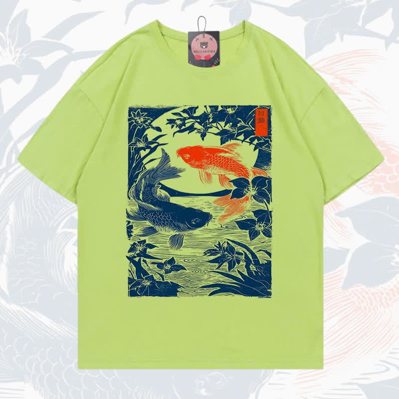 MODAKAWA Fish Print Short Sleeve T-Shirt - Lime Green - 5XL - image 3