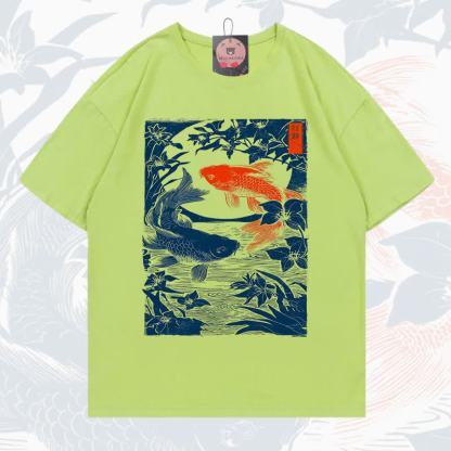 MODAKAWA Fish Print Short Sleeve T-Shirt - Lime Green - 5XL - image 3