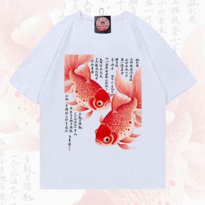 MODAKAWA Fish Graphic Loose Summer Short Sleeve T-Shirt - White - 5XL - image 5