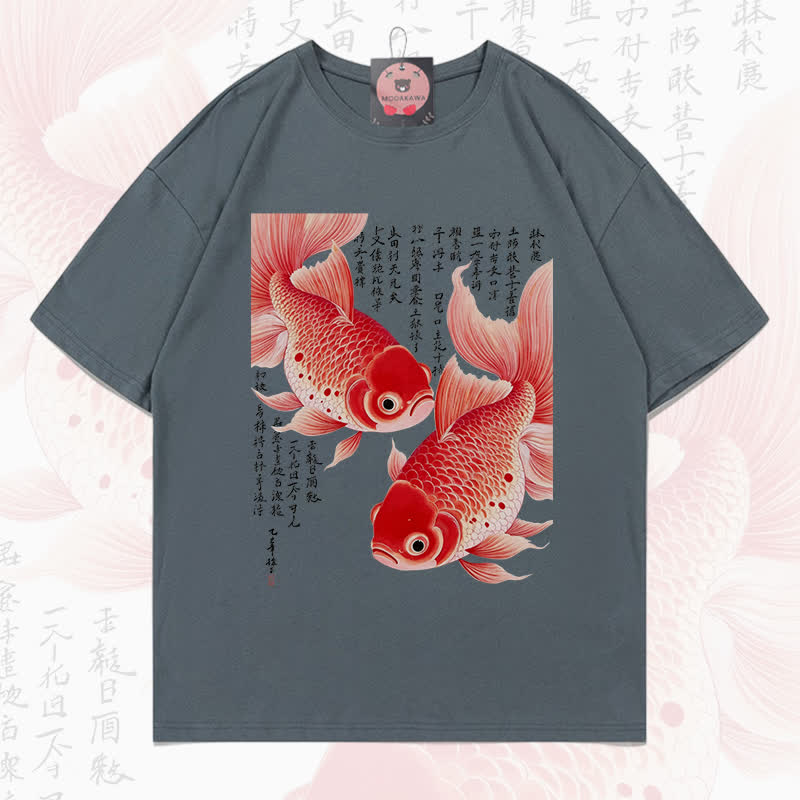 MODAKAWA Fish Graphic Loose Summer Short Sleeve T-Shirt - Dark Gray - 5XL - image 14
