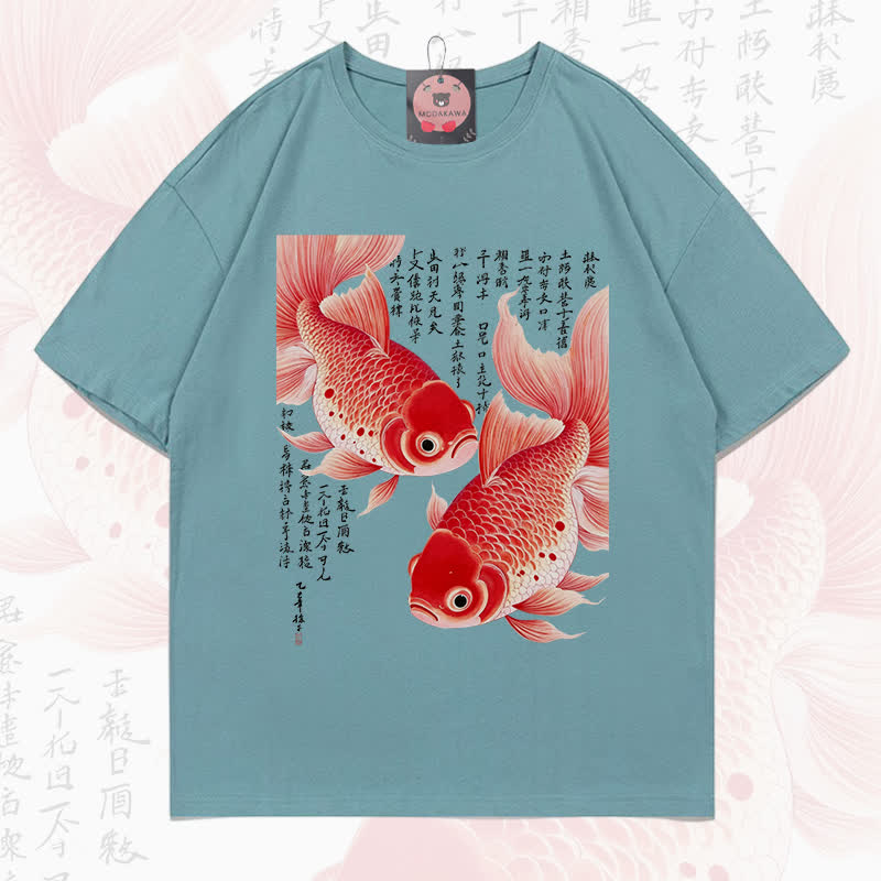MODAKAWA Fish Graphic Loose Summer Short Sleeve T-Shirt - Lake Blue - 5XL - image 9