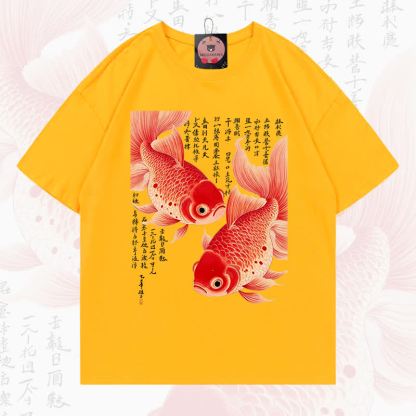 MODAKAWA Fish Graphic Loose Summer Short Sleeve T-Shirt - Yellow - 5XL - image 13