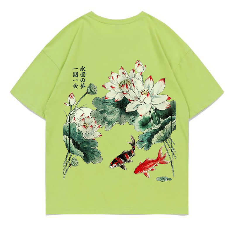 MODAKAWA Flower Fish Print Loose Summer Short Sleeve T-Shirt - Lime Green - 5XL - image 4