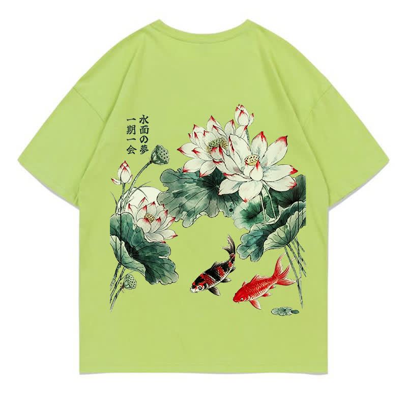 MODAKAWA Flower Fish Print Loose Summer Short Sleeve T-Shirt - Lime Green - 5XL - image 4