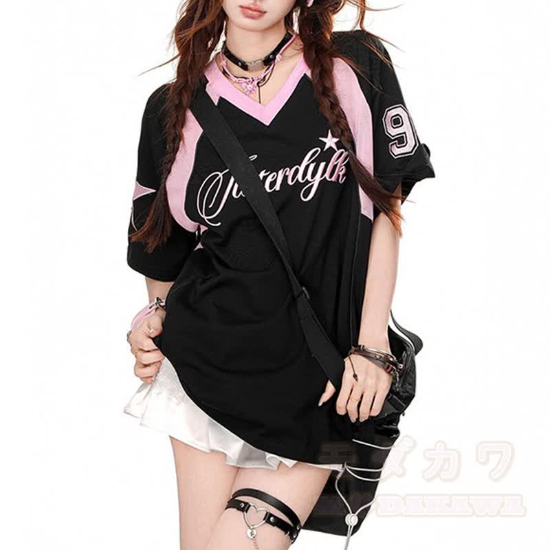 Sweet V Neck Loose Sport Short Sleeve T-shirt - image 1