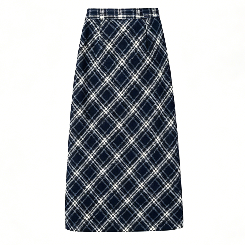 Sweet Knit Sweater Plaid Long Skirt Two Pieces Set - Skirt - 3XL - image 4