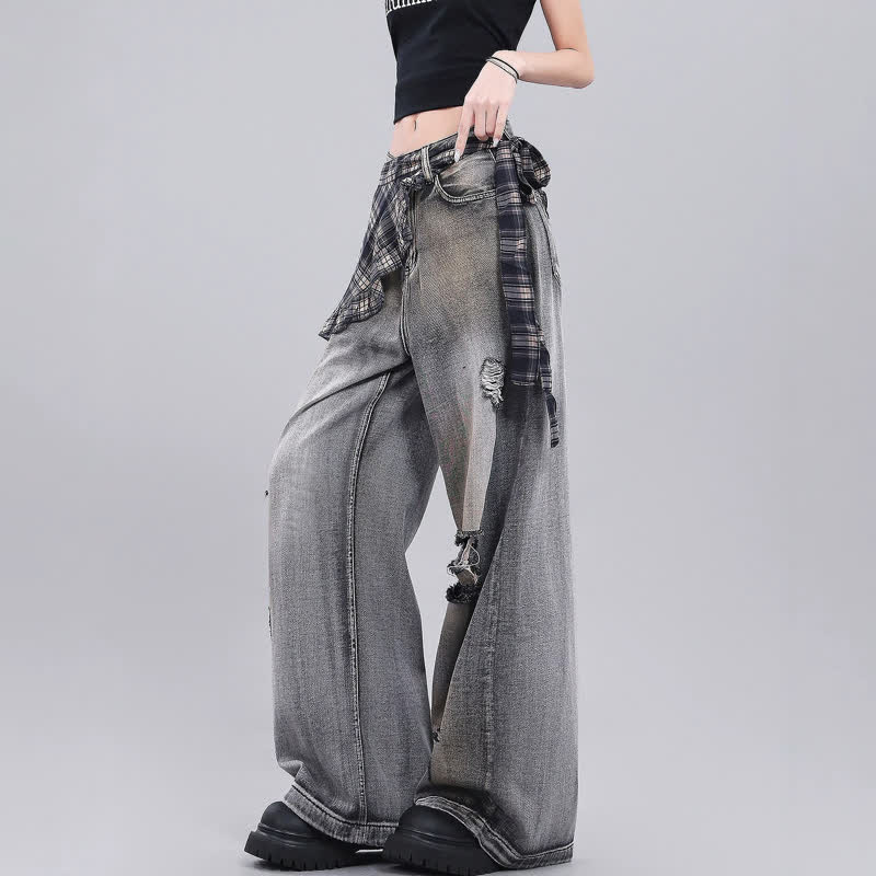 Dark Fashion Vintage Leather Jacket Denim Jeans Three Pieces Set - image 3