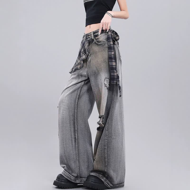 Dark Fashion Vintage Leather Jacket Denim Jeans Three Pieces Set - image 3