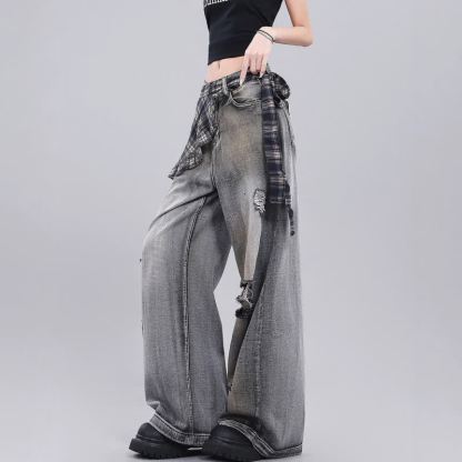 Dark Fashion Vintage Leather Jacket Denim Jeans Three Pieces Set - image 3
