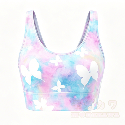 MODAKAWA Butterfly Graphic Crop Tank Sport Top Shorts Matching Outfit - Top C - 5XL - image 7