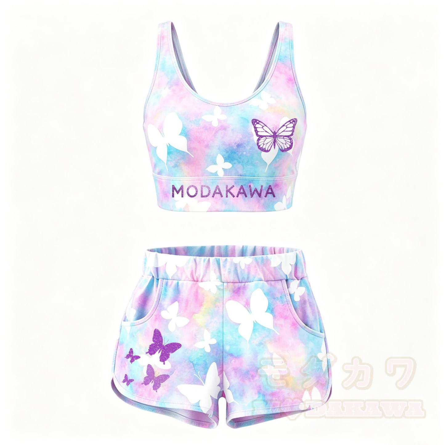 MODAKAWA Butterfly Graphic Crop Tank Sport Top Shorts Matching Outfit - Set A - 5XL - image 2