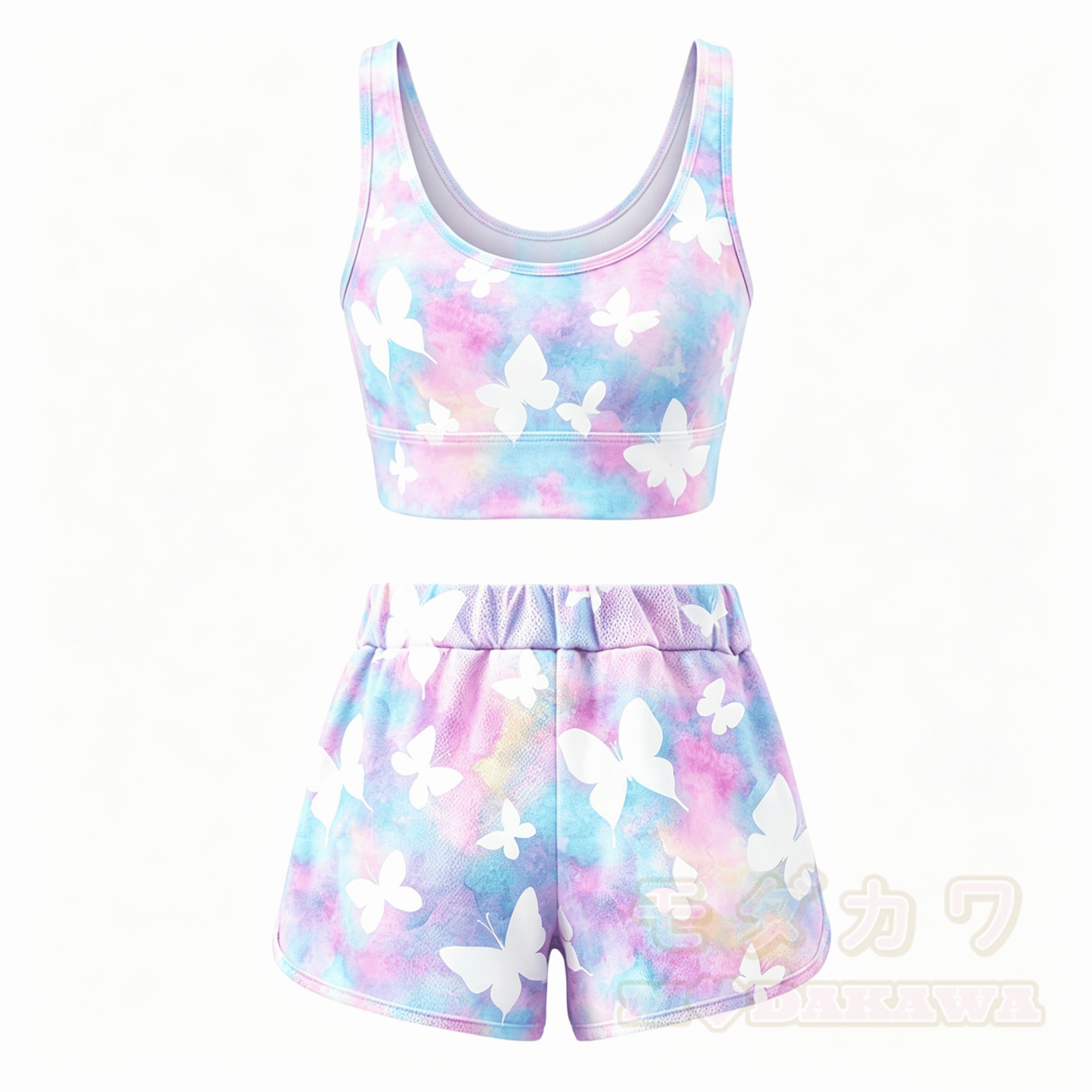 MODAKAWA Butterfly Graphic Crop Tank Sport Top Shorts Matching Outfit - image 4