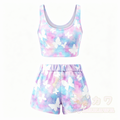 MODAKAWA Butterfly Graphic Crop Tank Sport Top Shorts Matching Outfit - image 4