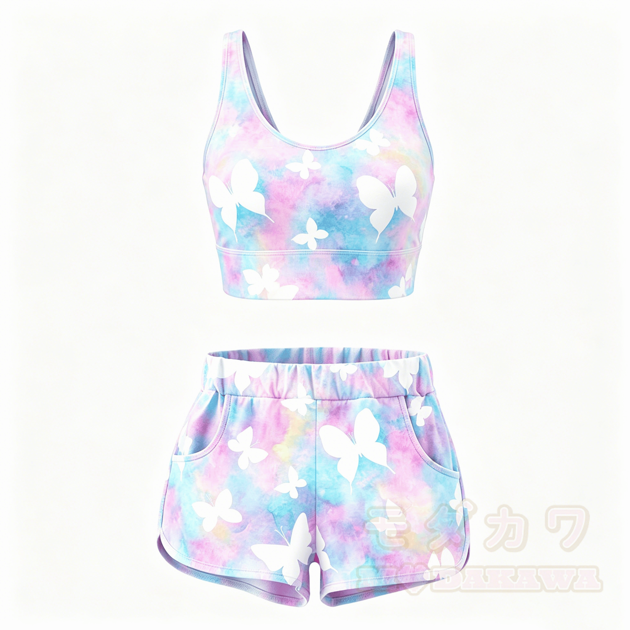 MODAKAWA Butterfly Graphic Crop Tank Sport Top Shorts Matching Outfit - Set C - 5XL - image 3