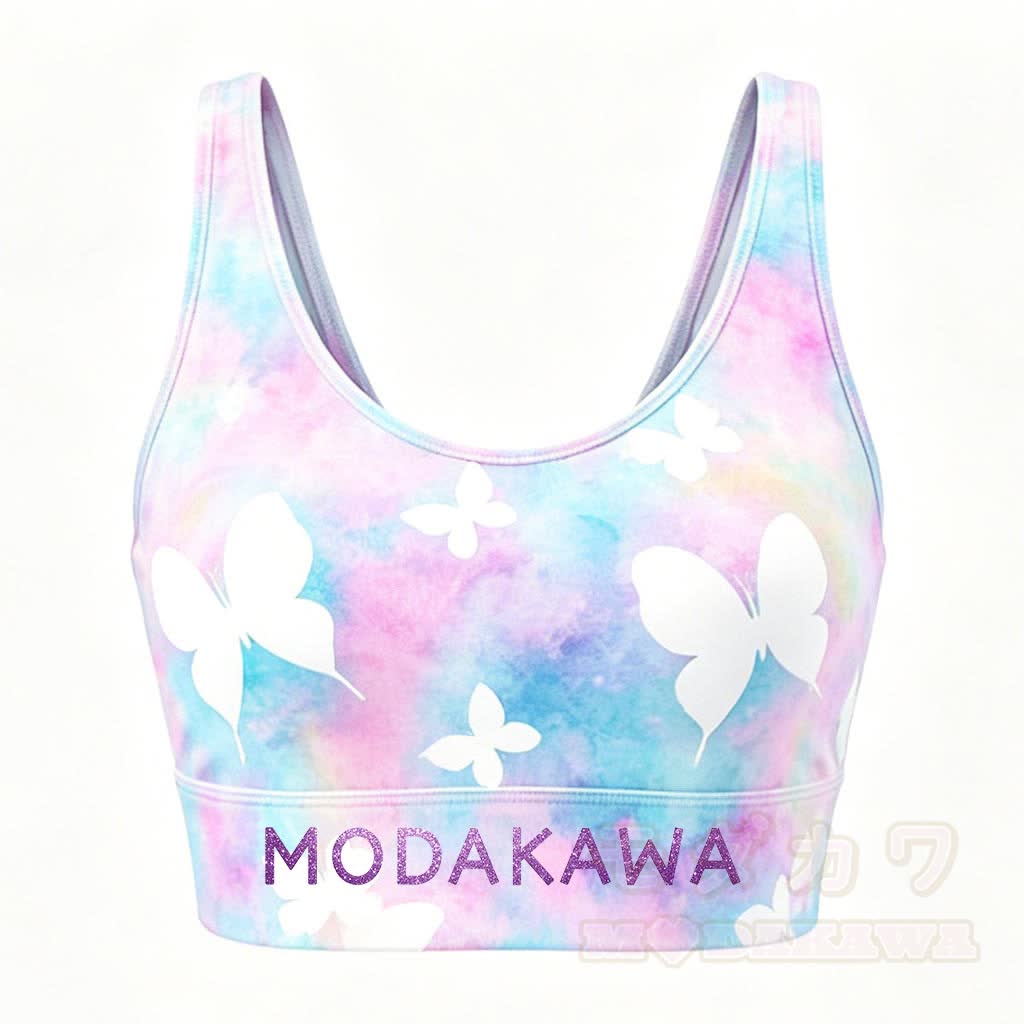 MODAKAWA Butterfly Graphic Crop Tank Sport Top Shorts Matching Outfit - Top B - 5XL - image 6