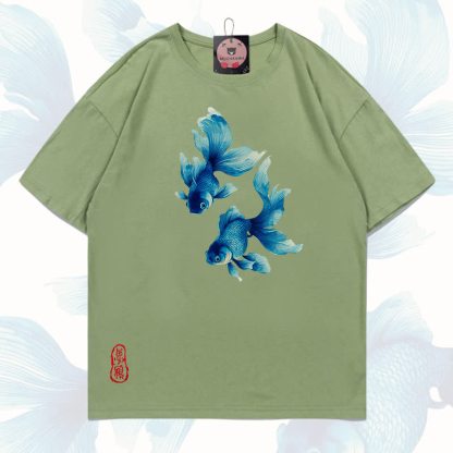 MODAKAWA Fish Graphic 100% Cotton T-shirt - Light green - 5XL - image 8