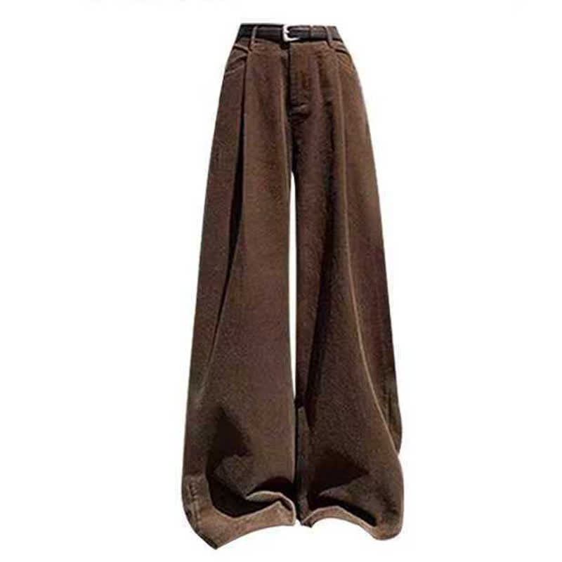 Hollow Out Long Sleeve Knit Cover Up Belted Corduroy Pants Two Pieces Set - Brown Pants - 4XL - image 6