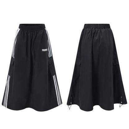 Cool Striped Hoodie Letter Print Long Skirt Two Pieces Set - image 4