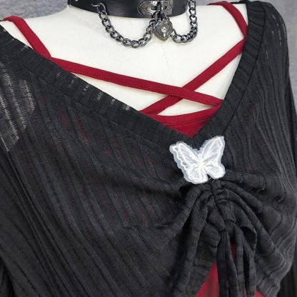 Gothic Top and Halter Neck Camisole with Mini Skirt Three Pieces Set - image 10