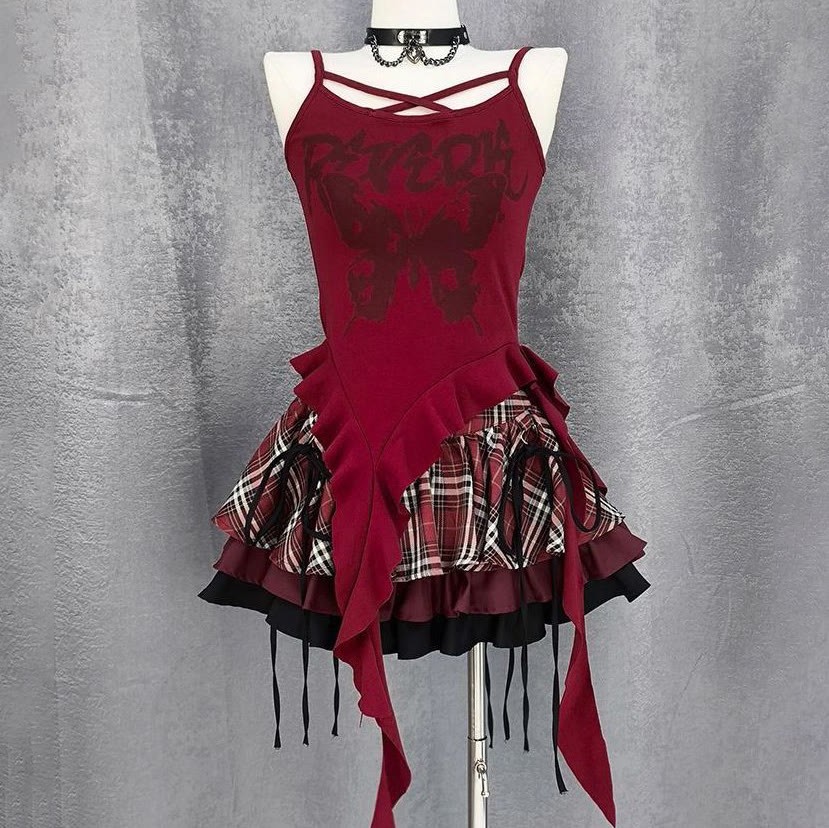 Gothic Top and Halter Neck Camisole with Mini Skirt Three Pieces Set - image 7