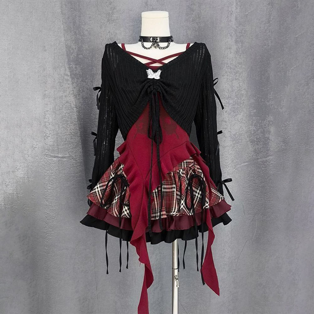 Gothic Top and Halter Neck Camisole with Mini Skirt Three Pieces Set - image 6