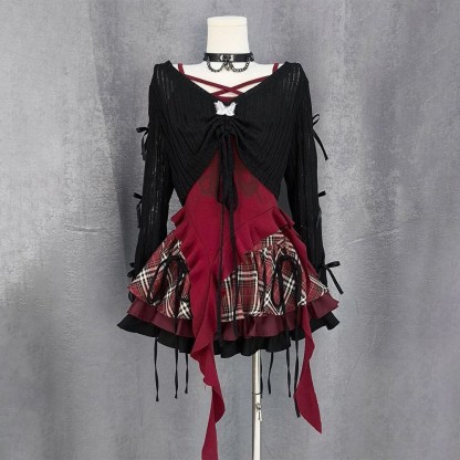 Gothic Top and Halter Neck Camisole with Mini Skirt Three Pieces Set - image 6