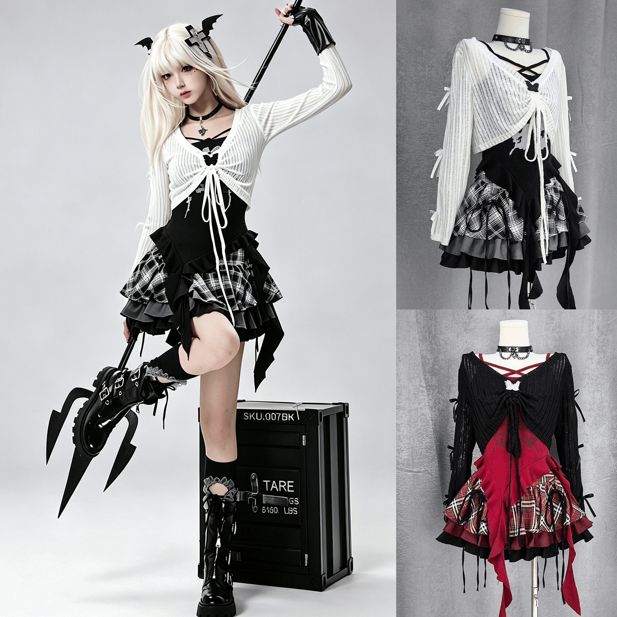Gothic Top and Halter Neck Camisole with Mini Skirt Three Pieces Set - image 1