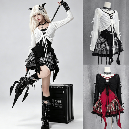 Gothic Top and Halter Neck Camisole with Mini Skirt Three Pieces Set - image 1