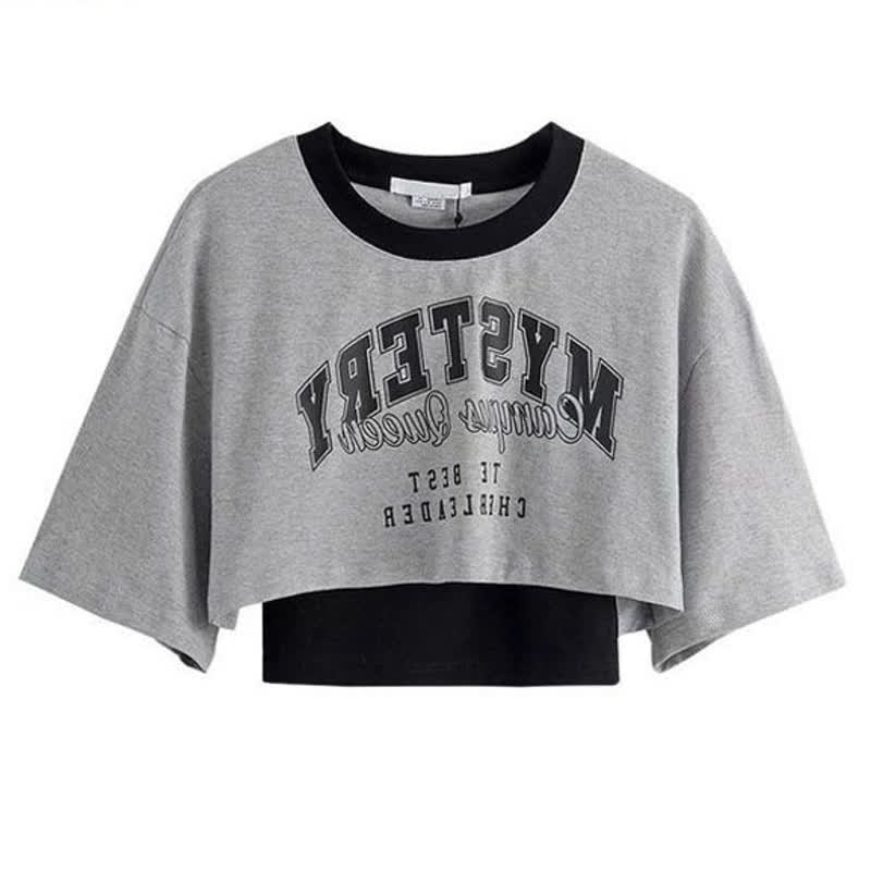 Gothic Letter Print T-shirt Chain Ruffle Tiered Skirt - Grey Top - 2XL - image 2