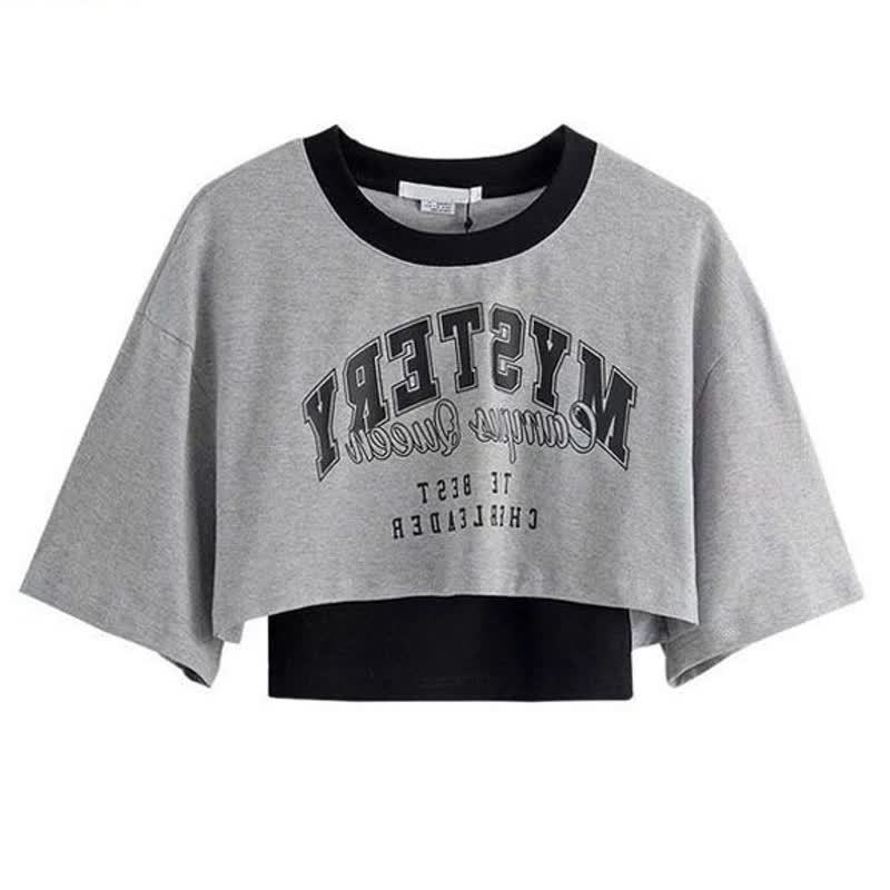 Gothic Letter Print T-shirt Chain Ruffle Tiered Skirt - Grey Top - 2XL - image 2