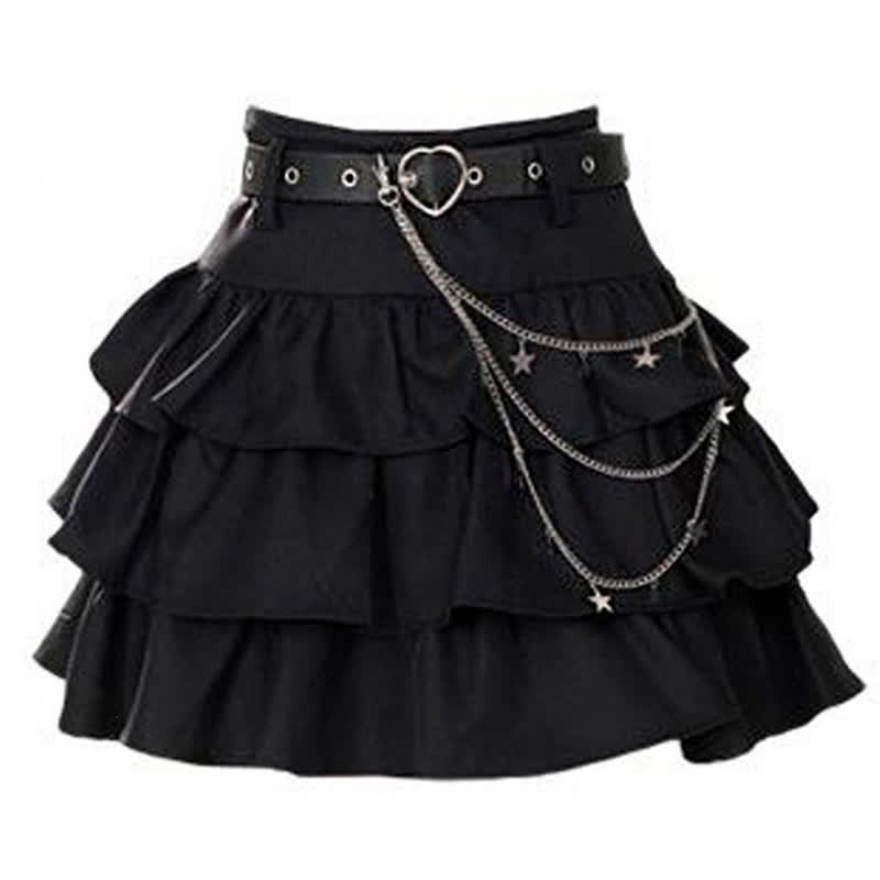 Gothic Letter Print T-shirt Chain Ruffle Tiered Skirt - Skirt - XL - image 8