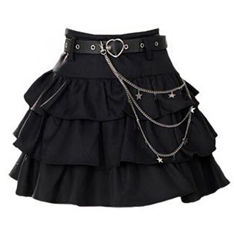 Gothic Letter Print T-shirt Chain Ruffle Tiered Skirt - Skirt - XL - image 8