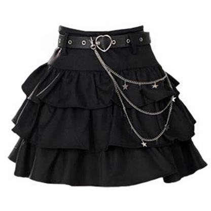 Gothic Letter Print T-shirt Chain Ruffle Tiered Skirt - Skirt - XL - image 8
