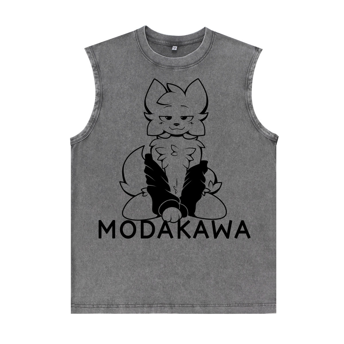MODAKAWA X zarckets Anime Fox Graphic Unisex Vintage Washed Sleeveless T-shirt - Grey - 2XL - image 2