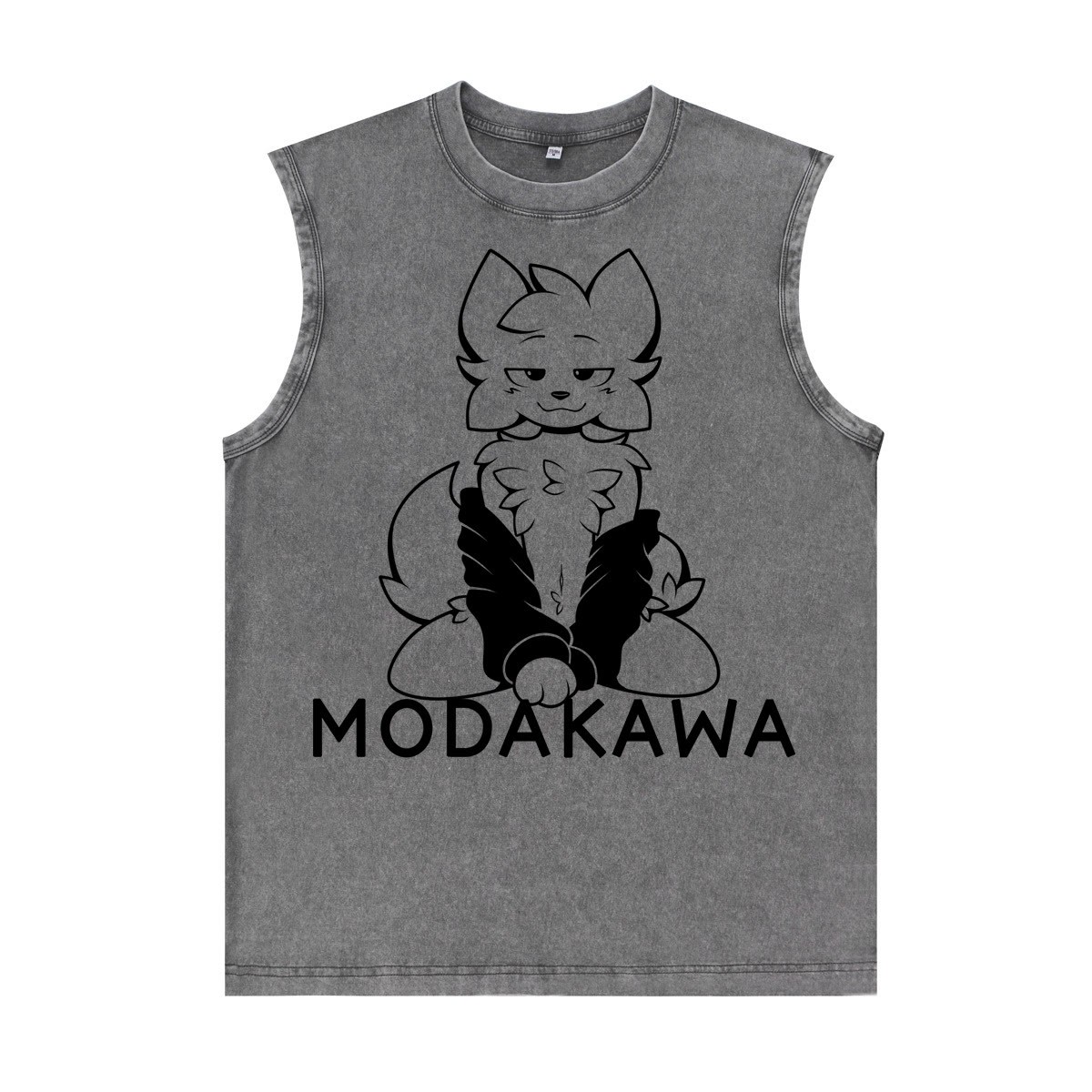 MODAKAWA X zarckets Anime Fox Graphic Unisex Vintage Washed Sleeveless T-shirt - Grey - 2XL - image 2