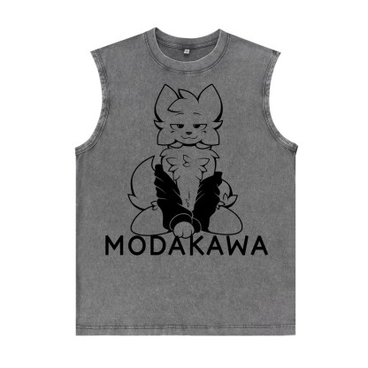 MODAKAWA X zarckets Anime Fox Graphic Unisex Vintage Washed Sleeveless T-shirt - Grey - 2XL - image 2