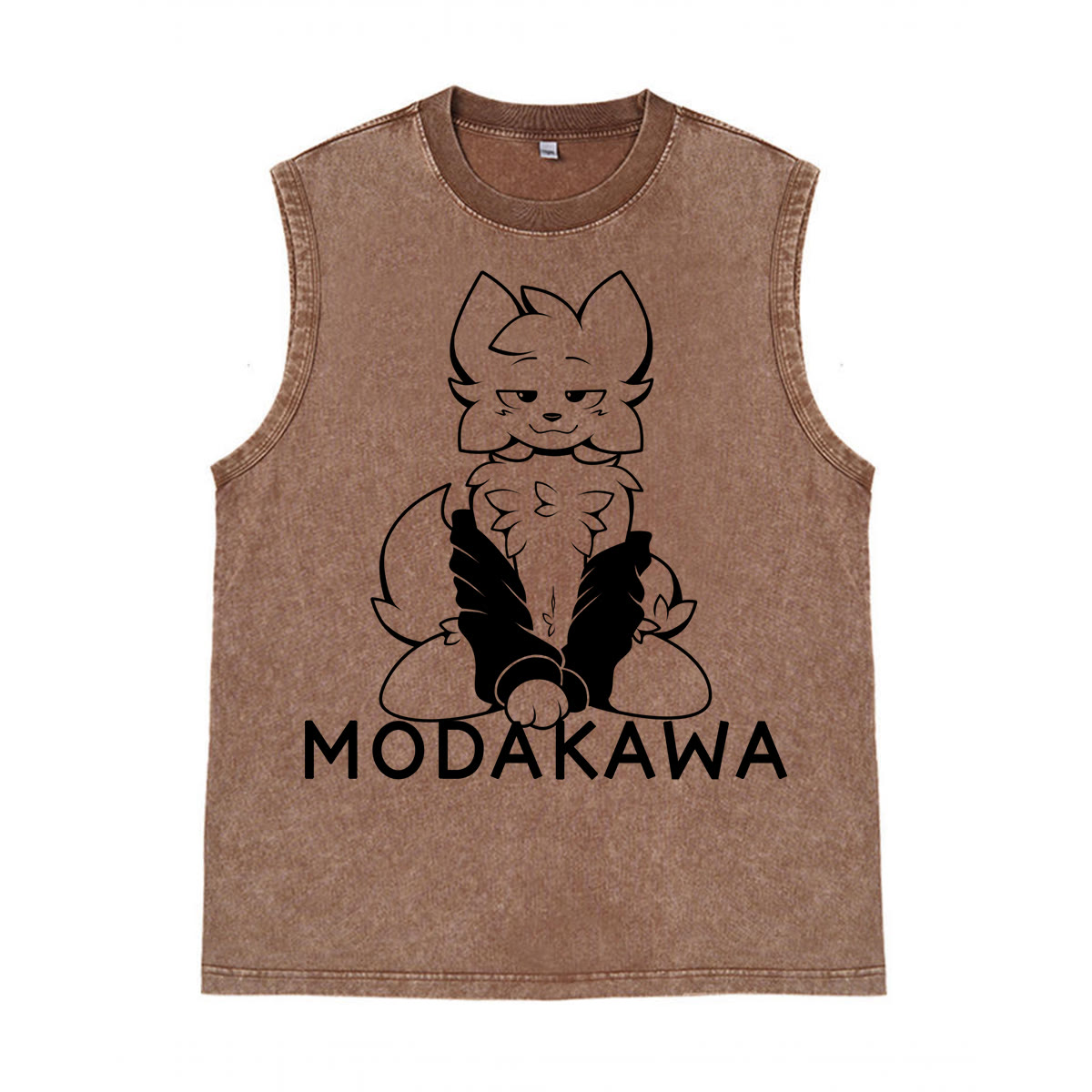 MODAKAWA X zarckets Anime Fox Graphic Unisex Vintage Washed Sleeveless T-shirt - Brown - 2XL - image 6