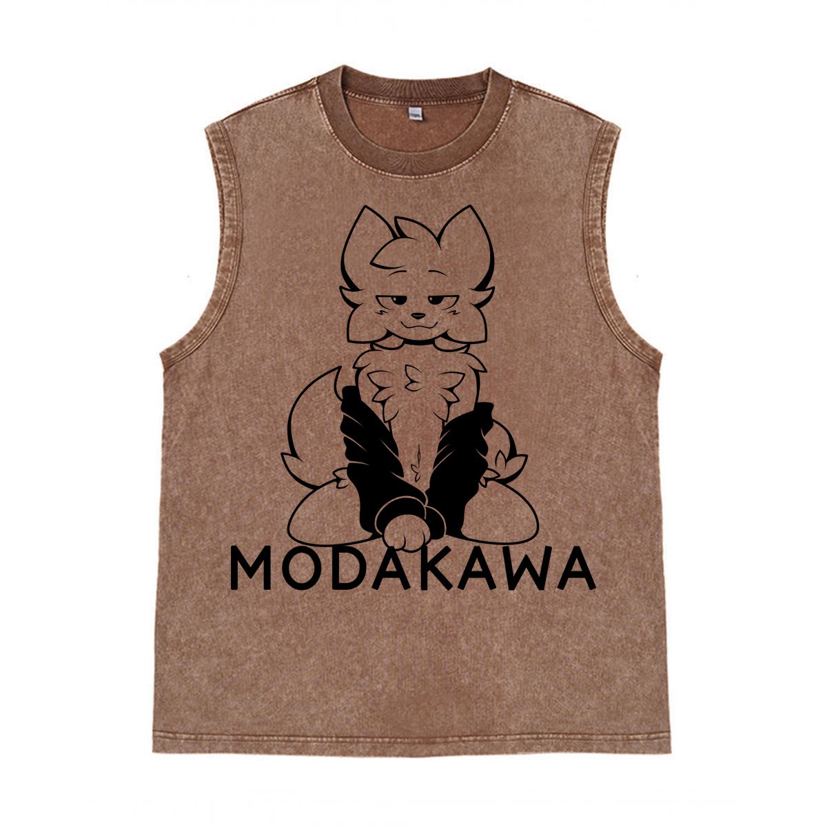 MODAKAWA X zarckets Anime Fox Graphic Unisex Vintage Washed Sleeveless T-shirt - Brown - 2XL - image 6