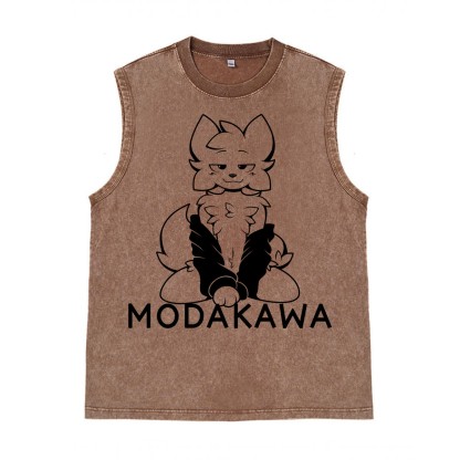 MODAKAWA X zarckets Anime Fox Graphic Unisex Vintage Washed Sleeveless T-shirt - Brown - 2XL - image 6