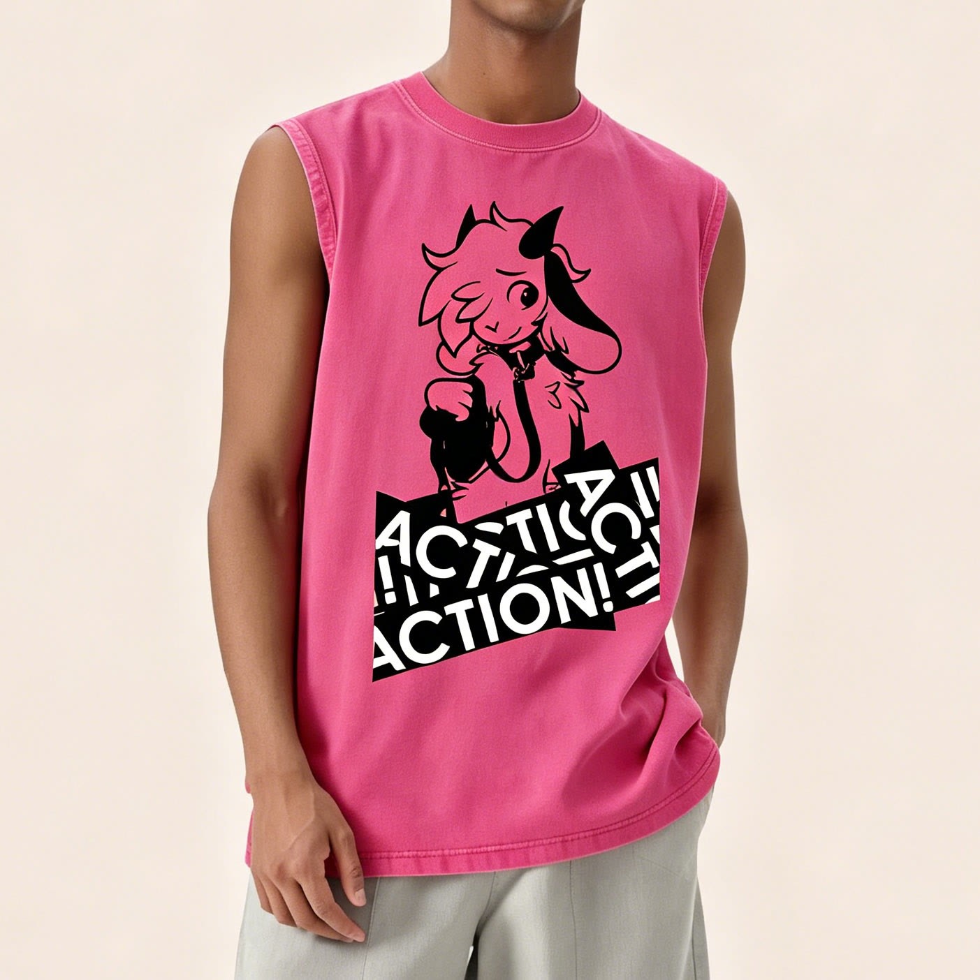MODAKAWA X zarckets Anime Goat Graphic Unisex Vintage Washed Sleeveless T-shirt - image 1