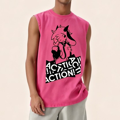 MODAKAWA X zarckets Anime Goat Graphic Unisex Vintage Washed Sleeveless T-shirt - image 1