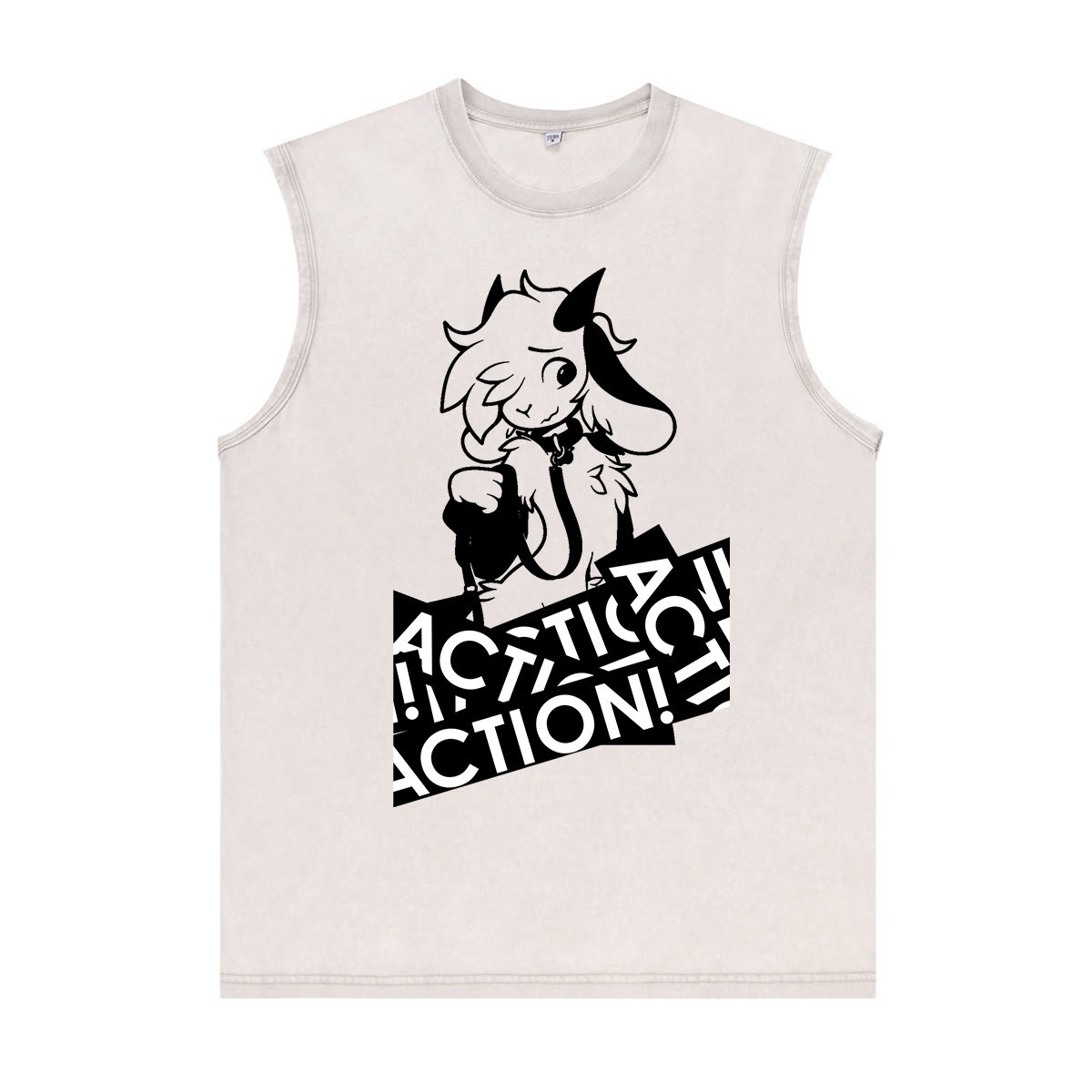 MODAKAWA X zarckets Anime Goat Graphic Unisex Vintage Washed Sleeveless T-shirt - Apricot - 2XL - image 3