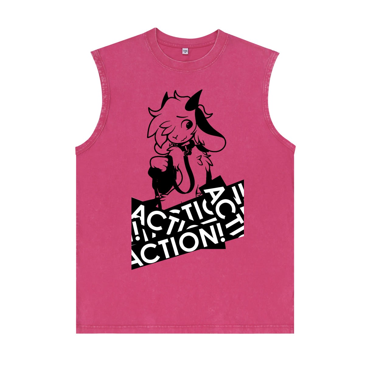MODAKAWA X zarckets Anime Goat Graphic Unisex Vintage Washed Sleeveless T-shirt - Rose Red - 2XL - image 2