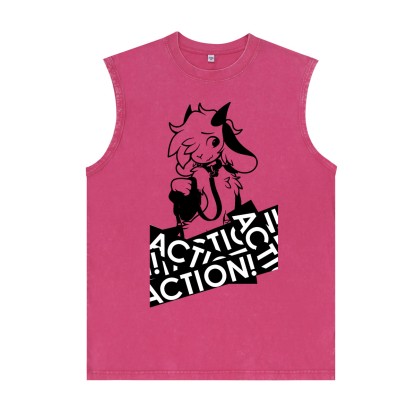 MODAKAWA X zarckets Anime Goat Graphic Unisex Vintage Washed Sleeveless T-shirt - Rose Red - 2XL - image 2