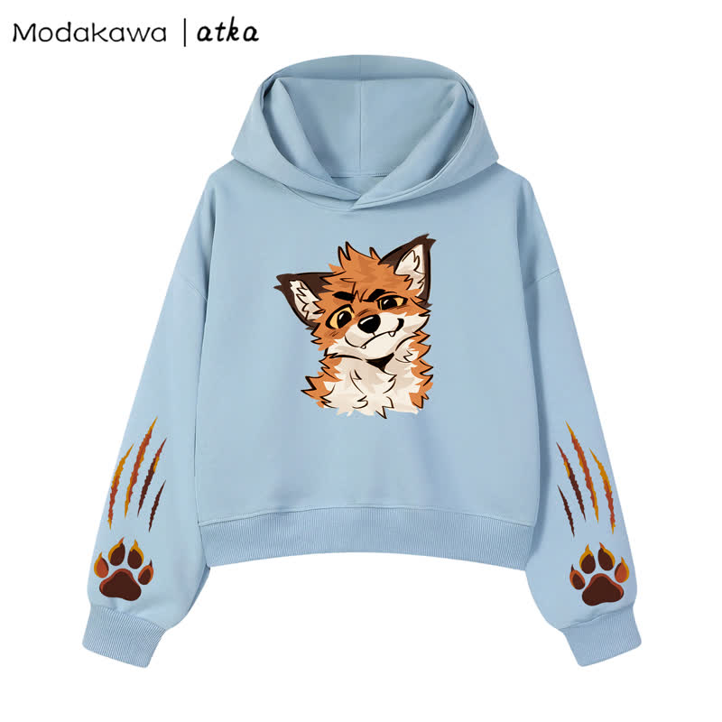 MODAKAWA X atka Fox Graphic Cropped Cotton Hoodie - Blue - 3XL - image 1