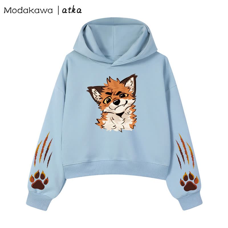MODAKAWA X atka Fox Graphic Cropped Cotton Hoodie - Blue - 3XL - image 1