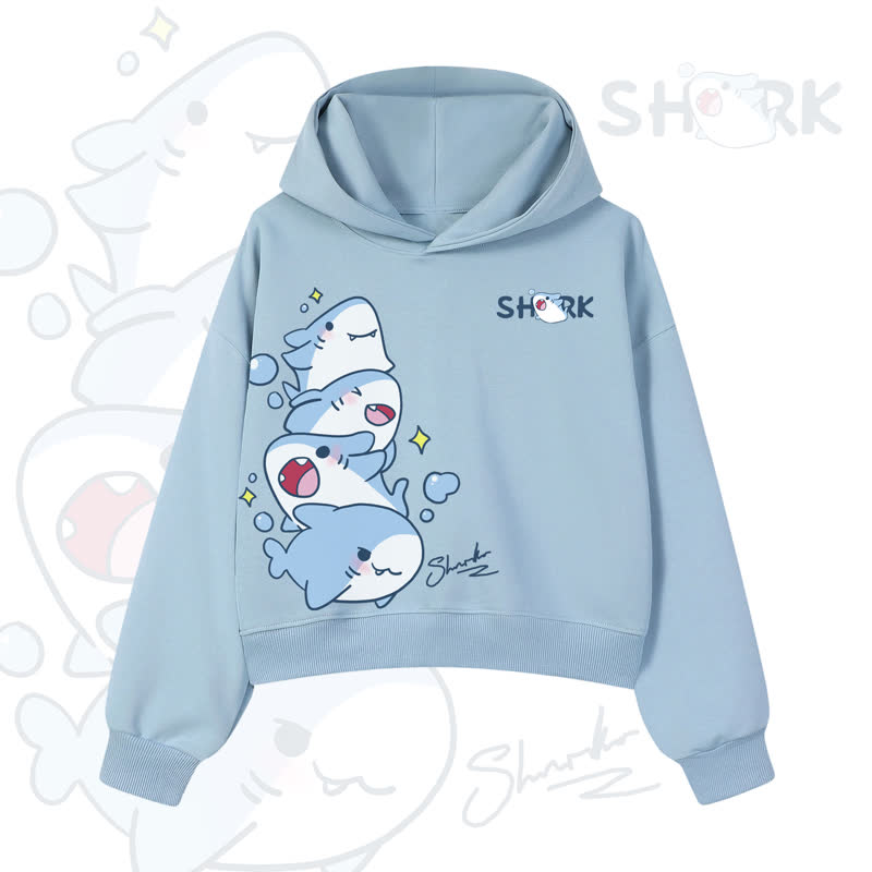 MODAKAWA Bubble Sharks Graphic Cropped Cotton Hoodie - Blue - 3XL - image 1