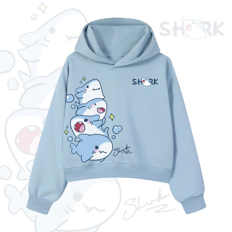 MODAKAWA Bubble Sharks Graphic Cropped Cotton Hoodie - Blue - 3XL - image 1